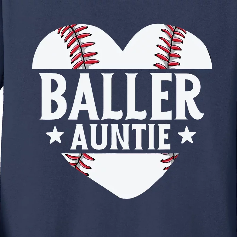 Baseball Aunt Gift Baller Auntie Mother's Day Mom Wo Kids Long Sleeve Shirt