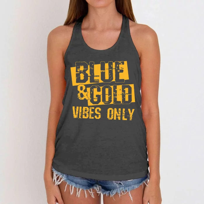 Blue And Gold Game Day Group For High School Football Women's Knotted Racerback Tank