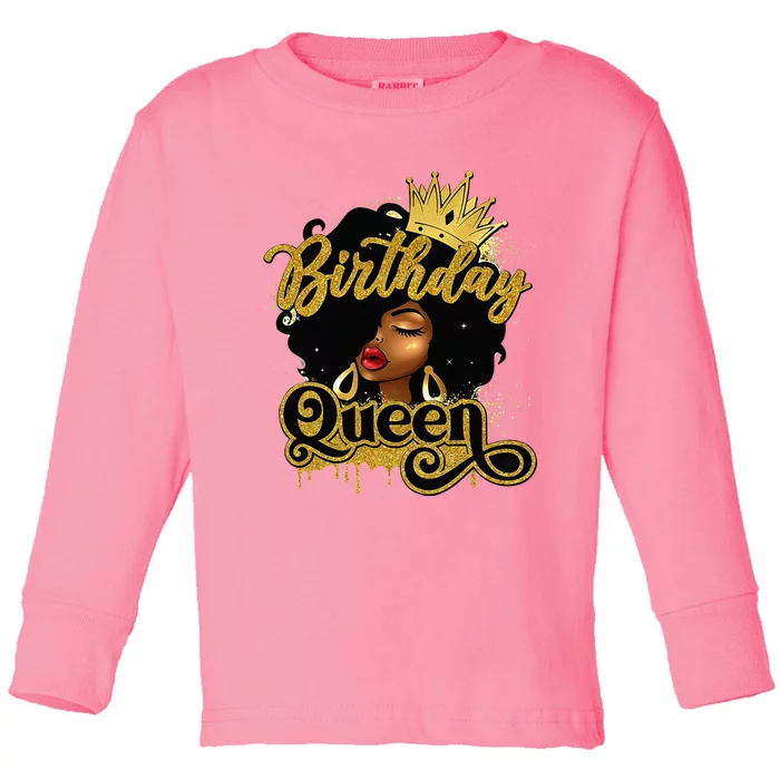 Birthday Afro Girl Melanin Queen African American Toddler Long Sleeve Shirt