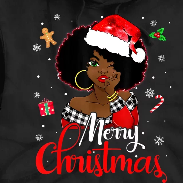 Black African Girl American Melanin Christmas Santa Hat Xmas Tie Dye Hoodie