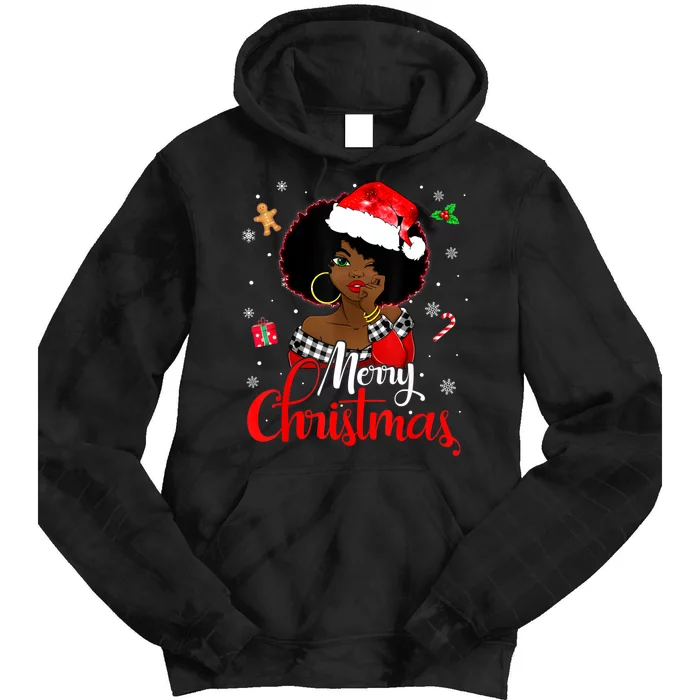 Black African Girl American Melanin Christmas Santa Hat Xmas Tie Dye Hoodie