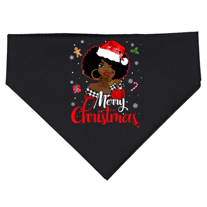 Black African Girl American Melanin Christmas Santa Hat Xmas USA-Made Doggie Bandana