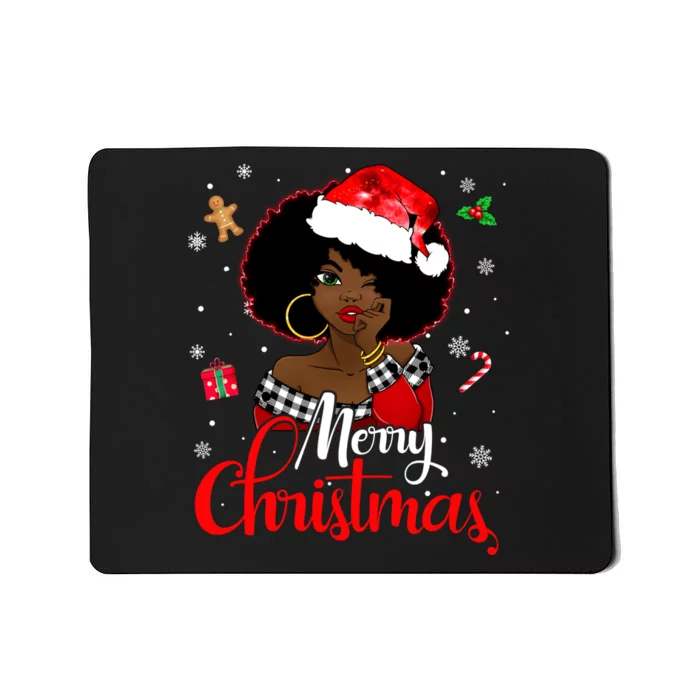 Black African Girl American Melanin Christmas Santa Hat Xmas Mousepad