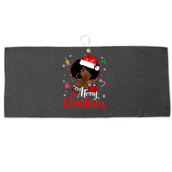 Black African Girl American Melanin Christmas Santa Hat Xmas Large Microfiber Waffle Golf Towel