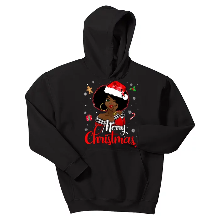 Black African Girl American Melanin Christmas Santa Hat Xmas Kids Hoodie