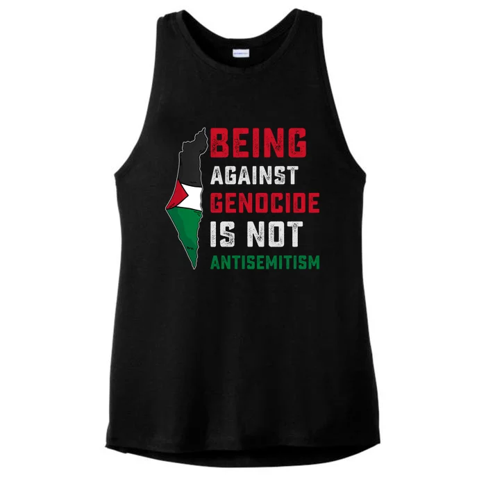 Being Against Genocide Is Not Antisemitism Support Palestine Ladies Tri-Blend Wicking Tank