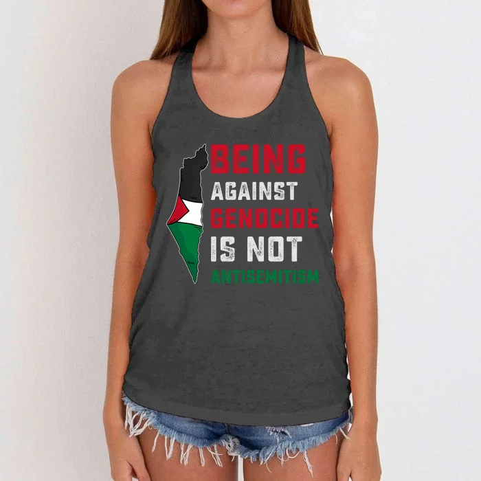 Being Against Genocide Is Not Antisemitism Support Palestine Women's Knotted Racerback Tank