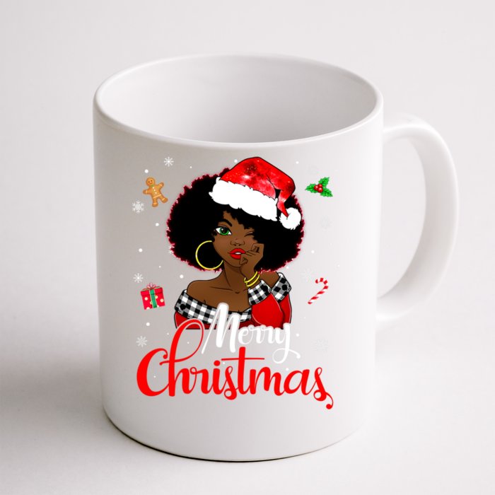 Black African Girl American Melanin Christmas Santa Hat Xmas Gift Front & Back Coffee Mug