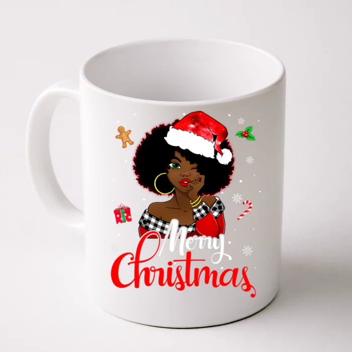 Black African Girl American Melanin Christmas Santa Hat Xmas Gift Front & Back Coffee Mug