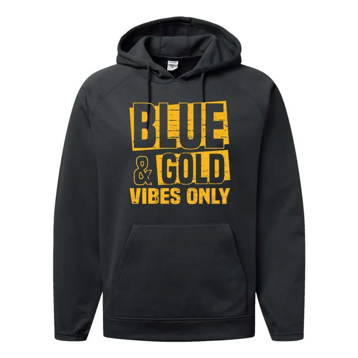 Blue And Gold Vibes Only School Tournat Team Cheerleaders Performance Fleece Hoodie