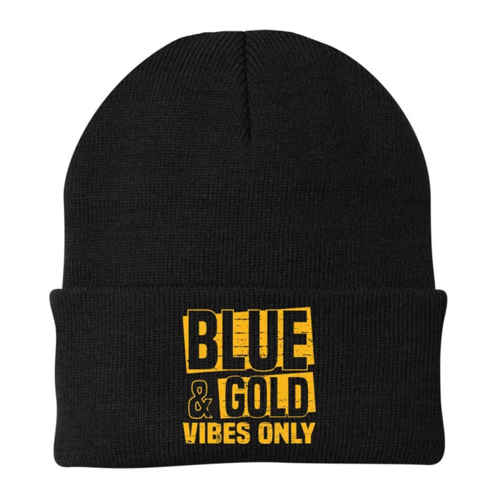 Blue And Gold Vibes Only School Tournat Team Cheerleaders Knit Cap Winter Beanie