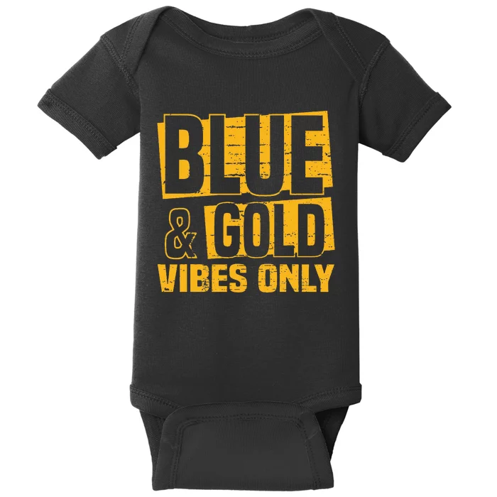 Blue And Gold Vibes Only School Tournat Team Cheerleaders Baby Bodysuit