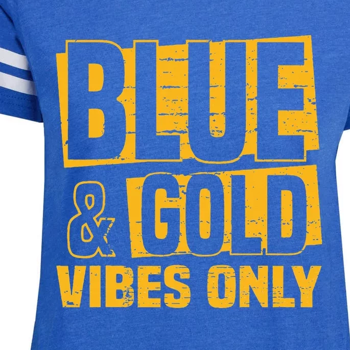 Blue And Gold Vibes Only School Tournat Team Cheerleaders Enza Ladies Jersey Football T-Shirt