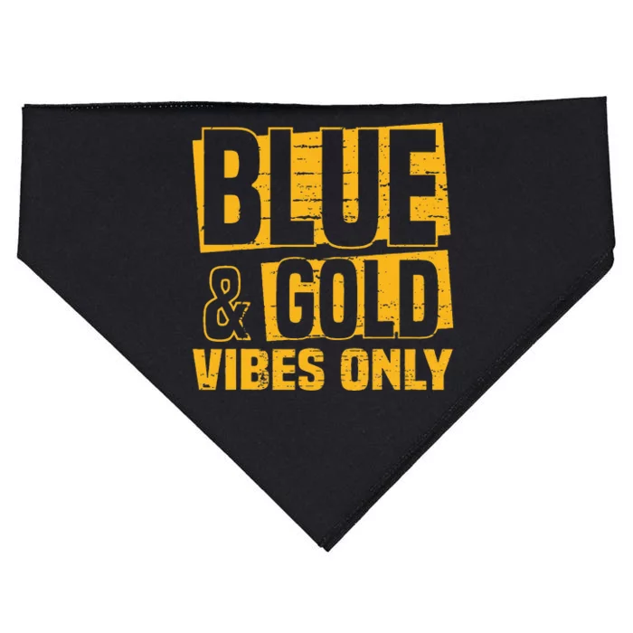 Blue And Gold Vibes Only School Tournament Team Cheerleaders USA-Made Doggie Bandana