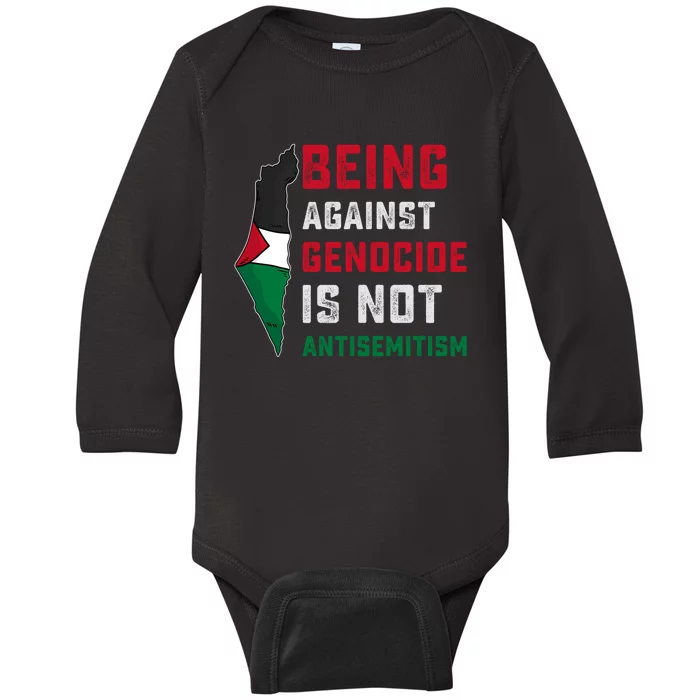 Being Against Genocide Is Not Antisemitism Support Palestine Baby Long Sleeve Bodysuit