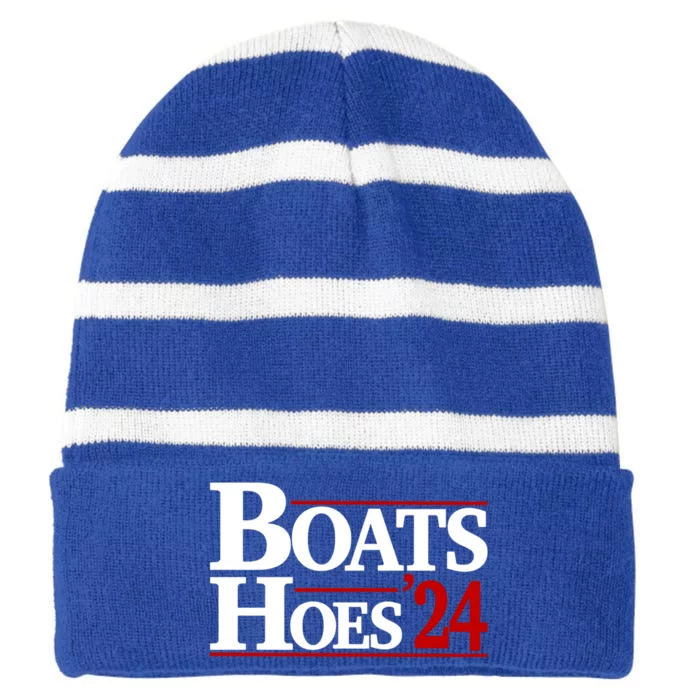 Boats And Hoes 2024 Election Funny Striped Beanie with Solid Band