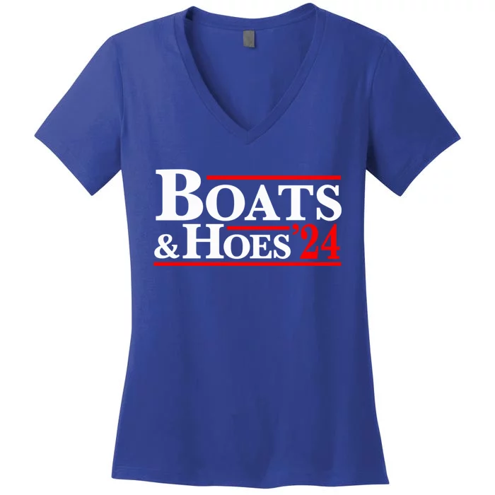 Boats And Hoes 2024 Election Funny Women's V-Neck T-Shirt