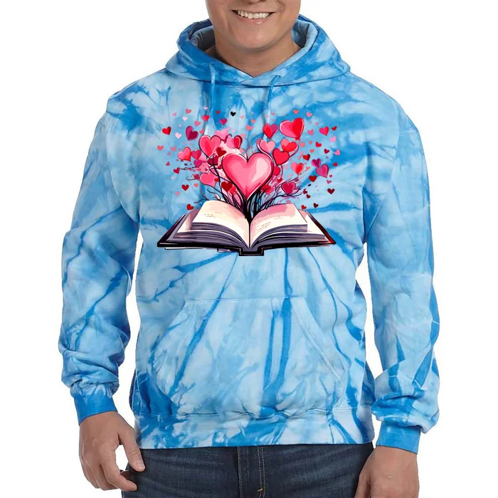 Books And Hearts Teacher Bookworm Bookish Valentines Day Tie Dye Hoodie