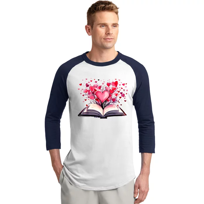 Books And Hearts Teacher Bookworm Bookish Valentines Day Baseball Sleeve Shirt