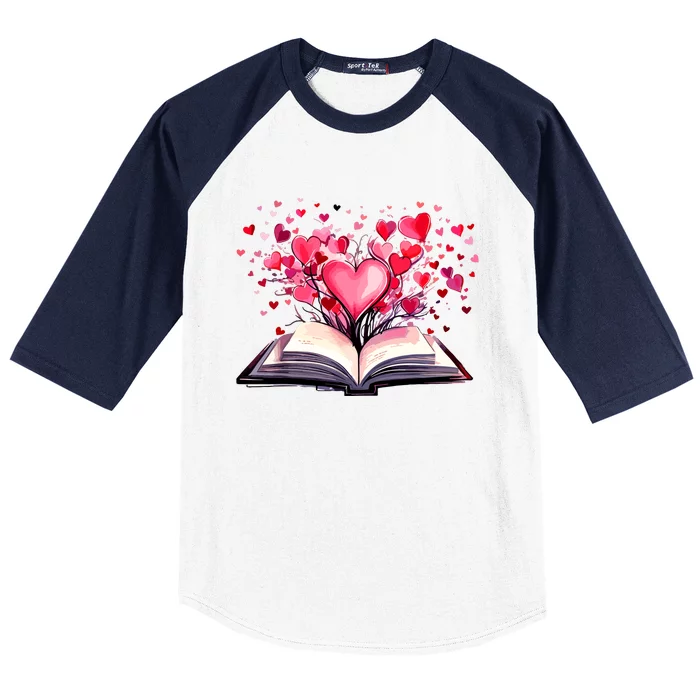 Books And Hearts Teacher Bookworm Bookish Valentines Day Baseball Sleeve Shirt