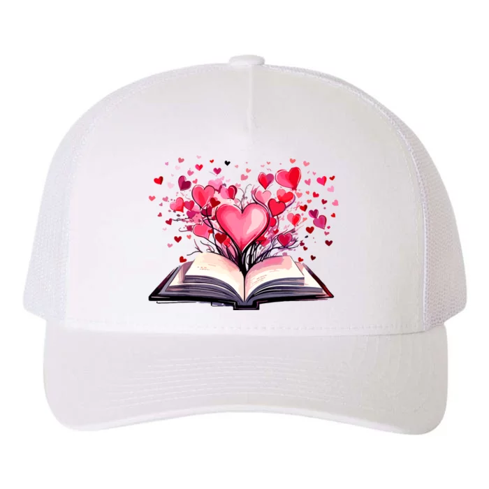 Books And Hearts Teacher Bookworm Bookish Valentines Day Yupoong Adult 5-Panel Trucker Hat