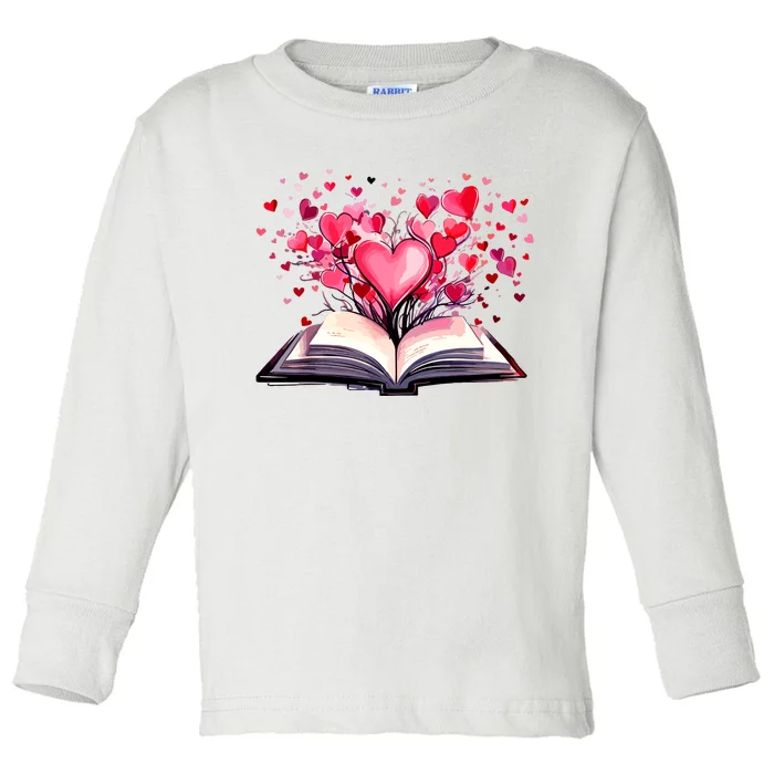 Books And Hearts Teacher Bookworm Bookish Valentines Day Toddler Long Sleeve Shirt