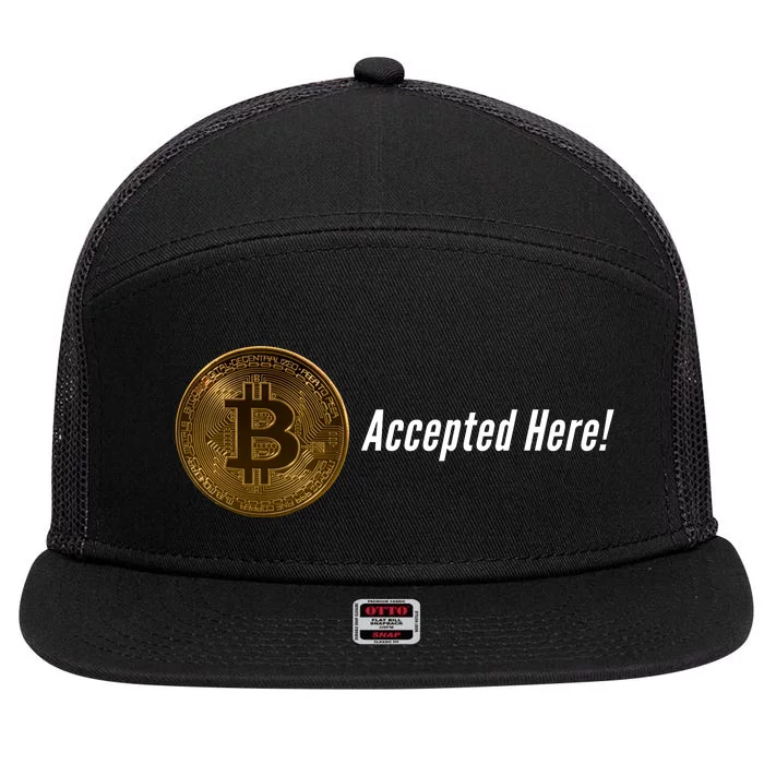 Bitcoin Accepted Here, Bitcoin To The Moon, HODL Bitcoin Crypto 7 Panel Mesh Trucker Snapback Hat