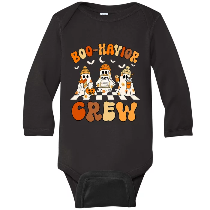 Behavior Analyst Halloween Aba Cute Ghost Boo Havior Crew Baby Long Sleeve Bodysuit