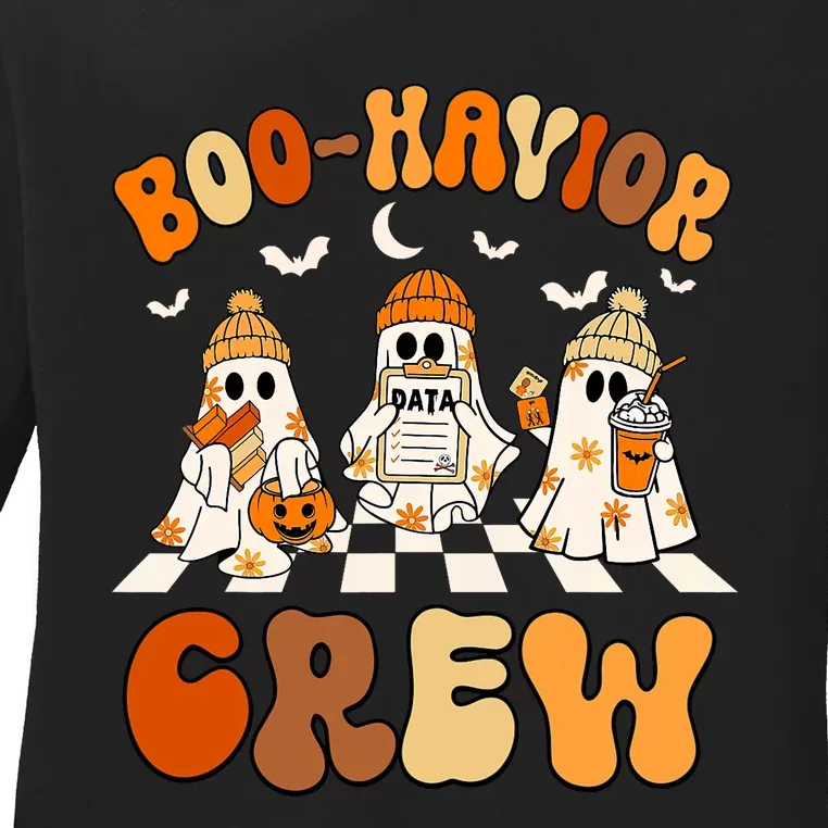 Behavior Analyst Halloween Aba Cute Ghost Boo Havior Crew Ladies Long Sleeve Shirt