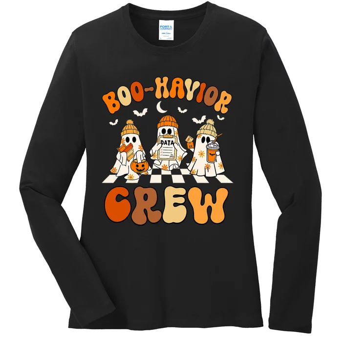 Behavior Analyst Halloween Aba Cute Ghost Boo Havior Crew Ladies Long Sleeve Shirt