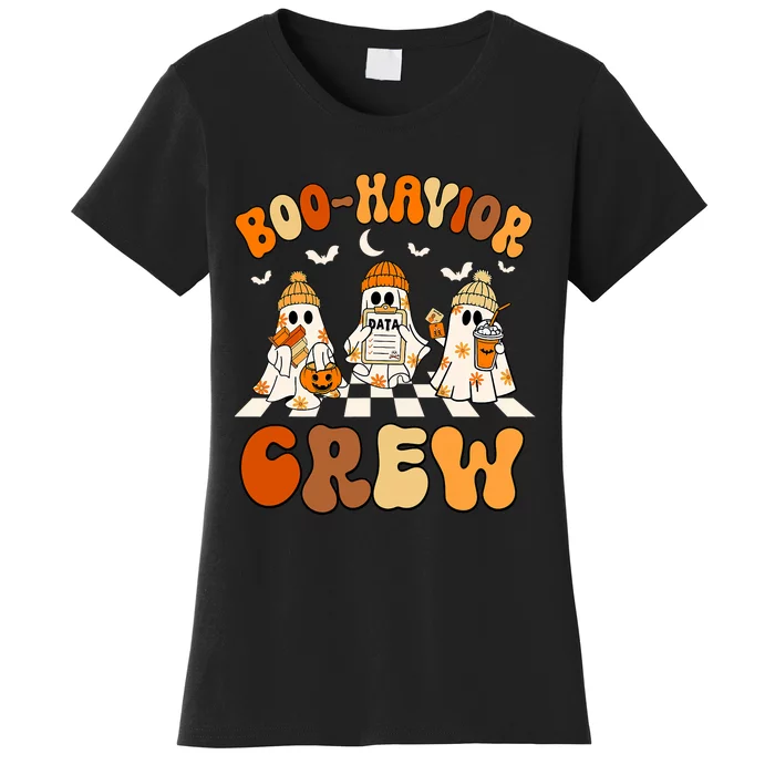 Behavior Analyst Halloween Aba Cute Ghost Boo Havior Crew Women's T-Shirt