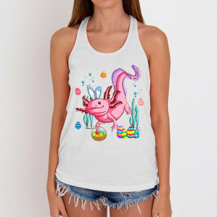 Bunny Axolotl Hunting Easter Eggs Basket Costume Women's Knotted Racerback Tank