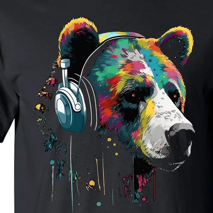 Bear Animal Headphones Colourful Music Zoo Art Bear Tall T-Shirt