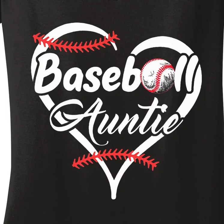 Baseball Aunt Heart Proud Baseball Auntie Women's V-Neck T-Shirt