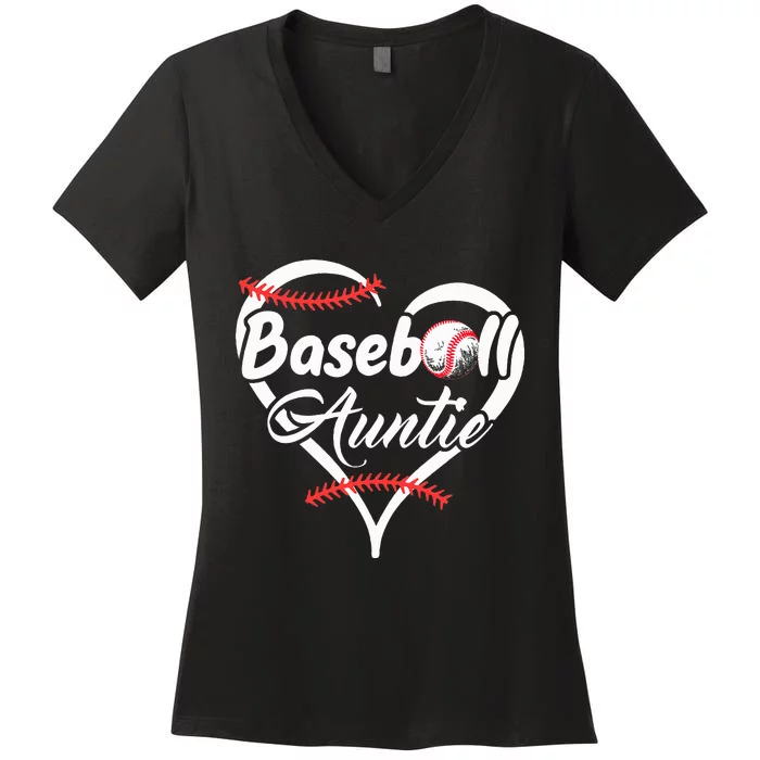 Baseball Aunt Heart Proud Baseball Auntie Women's V-Neck T-Shirt