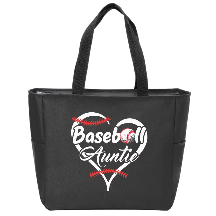 Baseball Aunt Heart Proud Baseball Auntie Zip Tote Bag