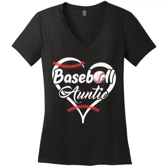 Baseball Aunt Heart Proud Baseball Auntie Women's V-Neck T-Shirt