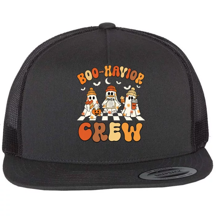 Behavior Analyst Halloween Aba Cute Ghost Boohavior Crew Flat Bill Trucker Hat