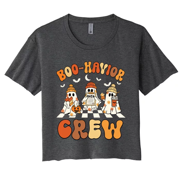 Behavior Analyst Halloween Aba Cute Ghost Boohavior Crew Women's Crop Top Tee