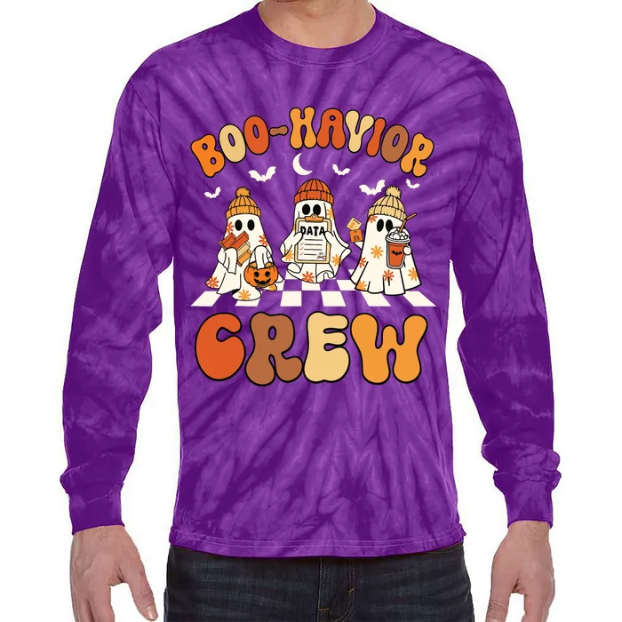 Behavior Analyst Halloween Aba Cute Ghost Boohavior Crew Tie-Dye Long Sleeve Shirt