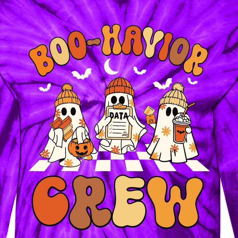 Behavior Analyst Halloween Aba Cute Ghost Boohavior Crew Tie-Dye Long Sleeve Shirt