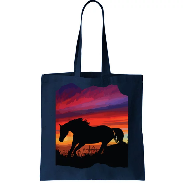 Beautiful Arabian Horse Sunset Silhouette Orange Purple Blue Tote Bag