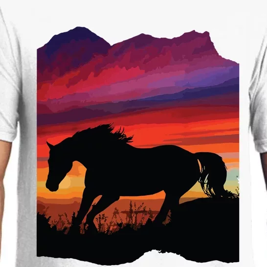 Beautiful Arabian Horse Sunset Silhouette Orange Purple Blue Pajama Set