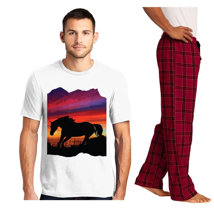 Beautiful Arabian Horse Sunset Silhouette Orange Purple Blue Pajama Set