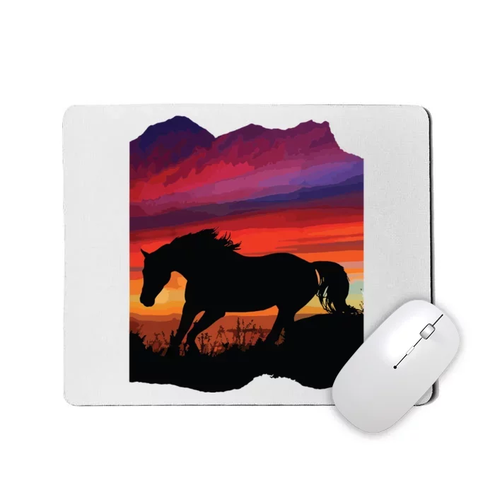 Beautiful Arabian Horse Sunset Silhouette Orange Purple Blue Mousepad