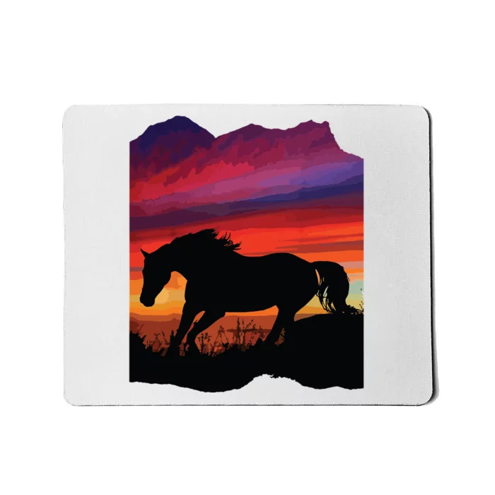 Beautiful Arabian Horse Sunset Silhouette Orange Purple Blue Mousepad