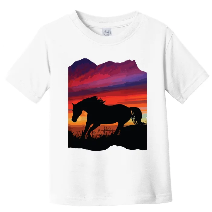 Beautiful Arabian Horse Sunset Silhouette Orange Purple Blue Toddler T-Shirt