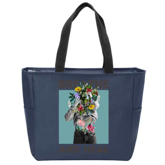 Breathe And Heal Floral Zip Tote Bag