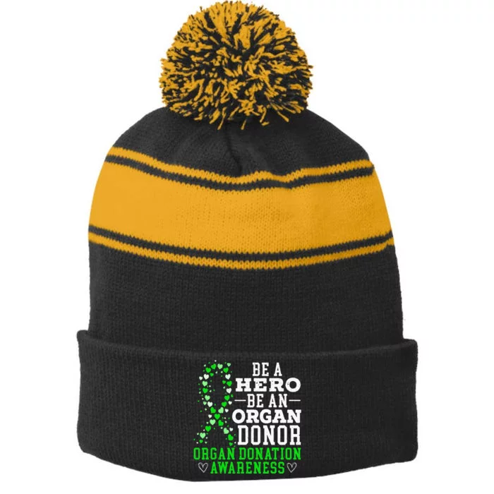 Be A Hero Be An Organ Donor Organ Donation Awareness Stripe Pom Pom Beanie