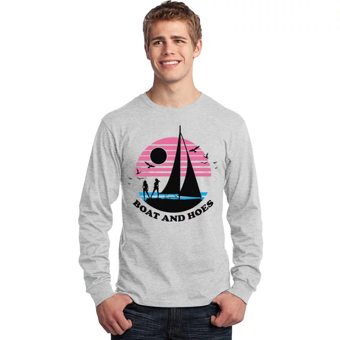 Boats And Hoes Retro Sunset Funny Tall Long Sleeve T-Shirt